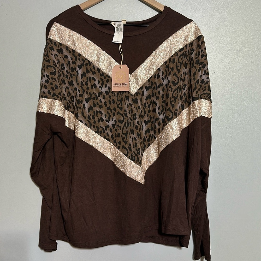 Grace & Emma Dolman Sleeve Animal Print Shirt Women’s Size Large